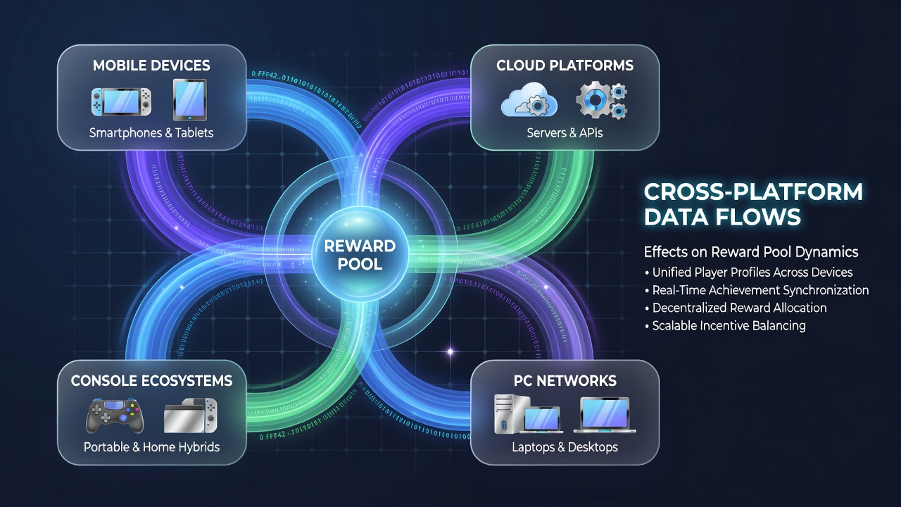 Analytics dashboard displaying real-time reward pool adjustments driven by cross-device player data
