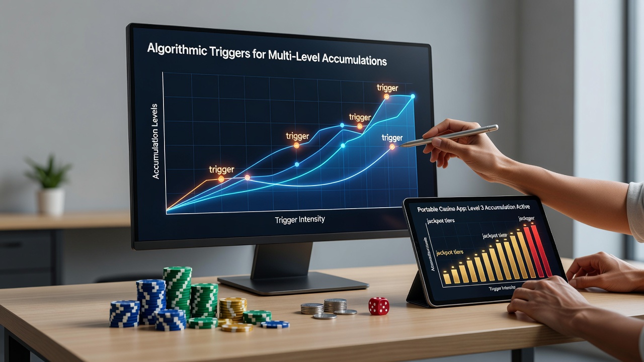 Close-up of backend dashboard showing algorithmic trigger thresholds and real-time accumulation graphs for multi-tier jackpots