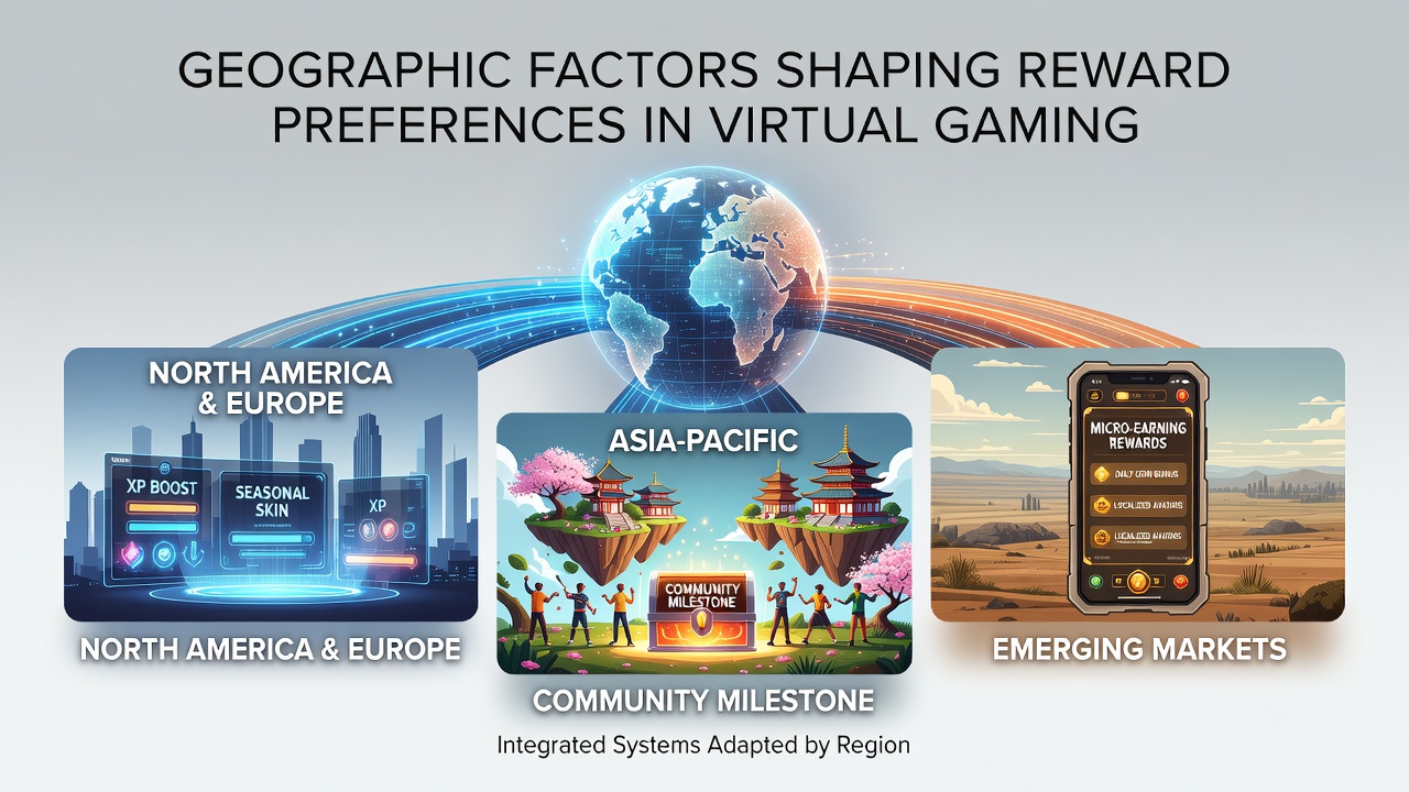 Map overlay showing regional differences in virtual gaming reward preferences across continents