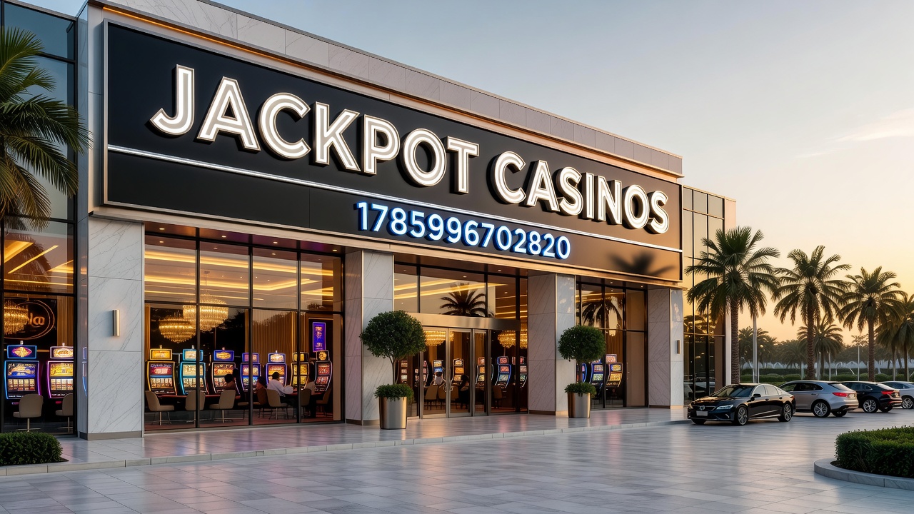 Casino exterior at dusk with illuminated signage and entrance area